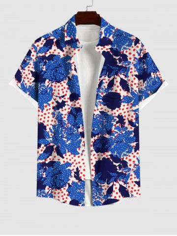 Plus Size Flower Spotted Print Hawaii Button Pocket Shirt For Men