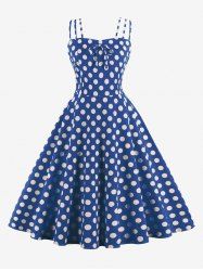 Plus Size Polka Dot Print Tie Bowknot Vintage Tank Dress -  