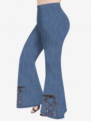 Pantalon Evasé 3D Denim Imprimé de Grande Taille à Lacets - Bleu L
