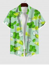 Plus Size Green Tangerine Ice Mint Print Hawaii Button Pocket Shirt For Men -  