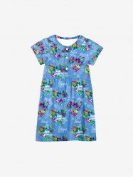 Kid's Flower Heart Letters Print Hawaii Ombre Button Dress -  