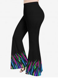 Plus Size Colorful Stripes Graffiti Print Flare Pants -  