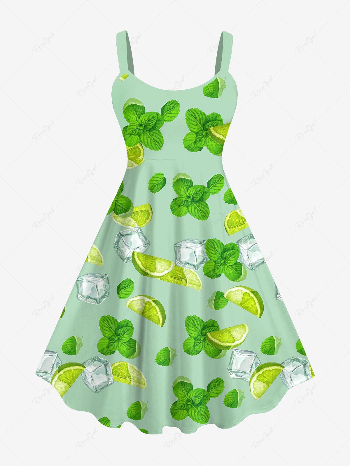 Buy Plus Size Green Tangerine Ice Mint Print Hawaii Backless A Line Tank Dress  