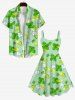 Plus Size Green Tangerine Ice Mint Print Hawaii Backless A Line Tank Dress -  