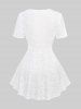 Plus Size Star Print Lace-up Buttons Lace Trim Hollow Out 2 In 1 Top -  
