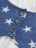 Plus Size Star Print Lace-up Buttons Lace Trim Hollow Out 2 In 1 Top -  