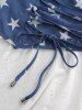 Plus Size Star Print Lace-up Buttons Lace Trim Hollow Out 2 In 1 Top -  