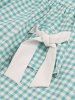 Plus Size Plaid Print Bowknot Pockets Ruched Zipper 1950s Vintage Dress -  