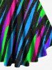 Plus Size Galaxy Stripes Graffiti Print Lattice Crisscross T-shirt -  
