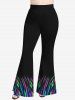 Plus Size Colorful Stripes Graffiti Print Flare Pants -  