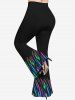 Plus Size Colorful Stripes Graffiti Print Flare Pants -  