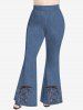 Pantalon Evasé 3D Denim Imprimé de Grande Taille à Lacets - Bleu L