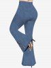 Pantalon Evasé 3D Denim Imprimé de Grande Taille à Lacets - Bleu L