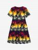 Kid's Coconut Tree Flower Ombre Colorblock Print Dress -  