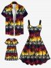 Kid's Coconut Tree Flower Ombre Colorblock Print Dress -  