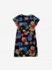 Kid's Colorful Pineapple Paint Splatter Print Buttons Peter Pan Collar Hawaii Dress -  