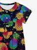 Kid's Colorful Pineapple Paint Splatter Print Buttons Peter Pan Collar Hawaii Dress -  