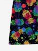 Kid's Colorful Pineapple Paint Splatter Print Buttons Peter Pan Collar Hawaii Dress -  