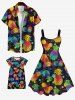Kid's Colorful Pineapple Paint Splatter Print Buttons Peter Pan Collar Hawaii Dress -  