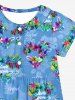 Kid's Flower Heart Letters Print Hawaii Ombre Button Dress -  