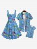 Kid's Flower Heart Letters Print Hawaii Ombre Button Dress -  