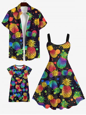 Colorful Pineapple Paint Splatter Print Plus Size Matching Hawaii Beach Outfit For Family