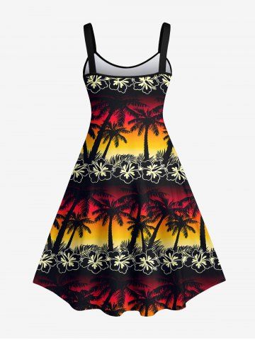 Coconut Tree Flower Ombre Colorblock Print Plus Size Matching Hawaii Beach Outfit For Family