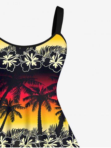 Coconut Tree Flower Ombre Colorblock Print Plus Size Matching Hawaii Beach Outfit For Family