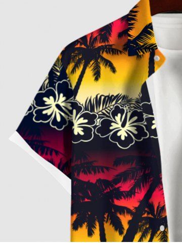 Coconut Tree Flower Ombre Colorblock Print Plus Size Matching Hawaii Beach Outfit For Family