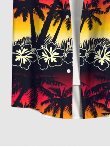 Coconut Tree Flower Ombre Colorblock Print Plus Size Matching Hawaii Beach Outfit For Family