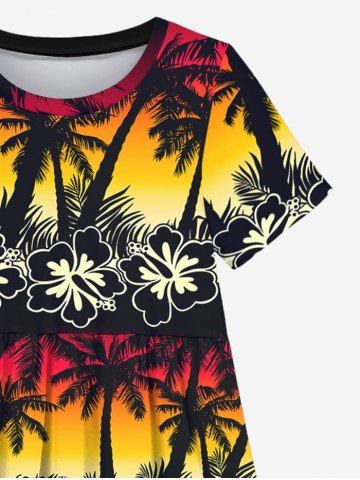 Coconut Tree Flower Ombre Colorblock Print Plus Size Matching Hawaii Beach Outfit For Family