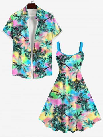 Coconut Tree Colorful Ombre Print Plus Size Matching Hawaii Beach Outfit For Couples