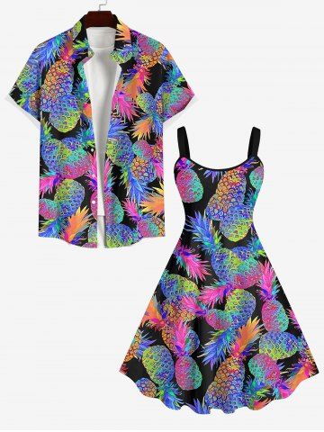Ombre Colorful Pineapple Print Plus Size Matching Hawaii Beach Outfit For Couples