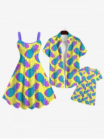 Pineapple Pin Dot Print Plus Size Matching Hawaii Beach Outfit For Family - YELLOW