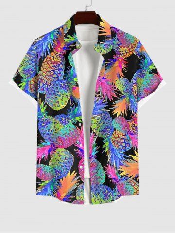 Plus Size Ombre Colorful Pineapple Print Buttons Pocket Hawaii Shirt For Men