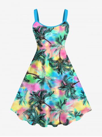 Plus Size Coconut Tree Colorful Ombre Print Hawaii Tank Top - MULTI-A - S