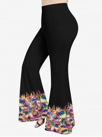 Plus Size Leopard Colorful Trippy Print Flare Pants - BLACK - S