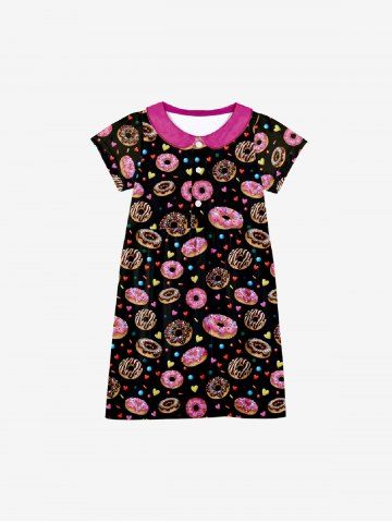 Kid's Donut Heart Print Button Dress - BLACK - 110