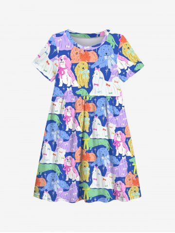 Kid's Colorful Fluffy Dog Stars Print Dress - MULTI-A - 120
