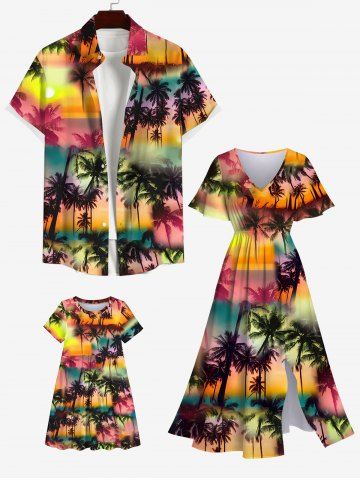 Ombre Galaxy Sun Coconut Tree Print Plus Size Matching Hawaii Beach Outfit For Family
