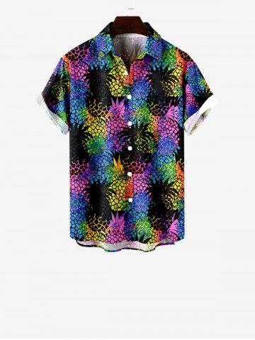 Kid's Colorful Pineapple Print Hawaii Button Pocket Shirt - BLACK - 120