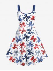 Plus Size Patriotic American Flag Bowknot Star Print Tank Dress -  
