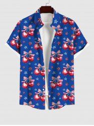 Chemise à Boutons avec Poche et à Imprimé Cerises Etoiles et Drapeau Américain Grande-Taille pour Hommes - Bleu Ciel XL