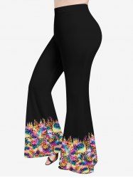 Pantalon Évasé Imprimé Léopard Coloré Grande Taille - Noir 5X