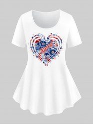 Plus Size Heart Patriotic American Flag Flower Print T-shirt -  