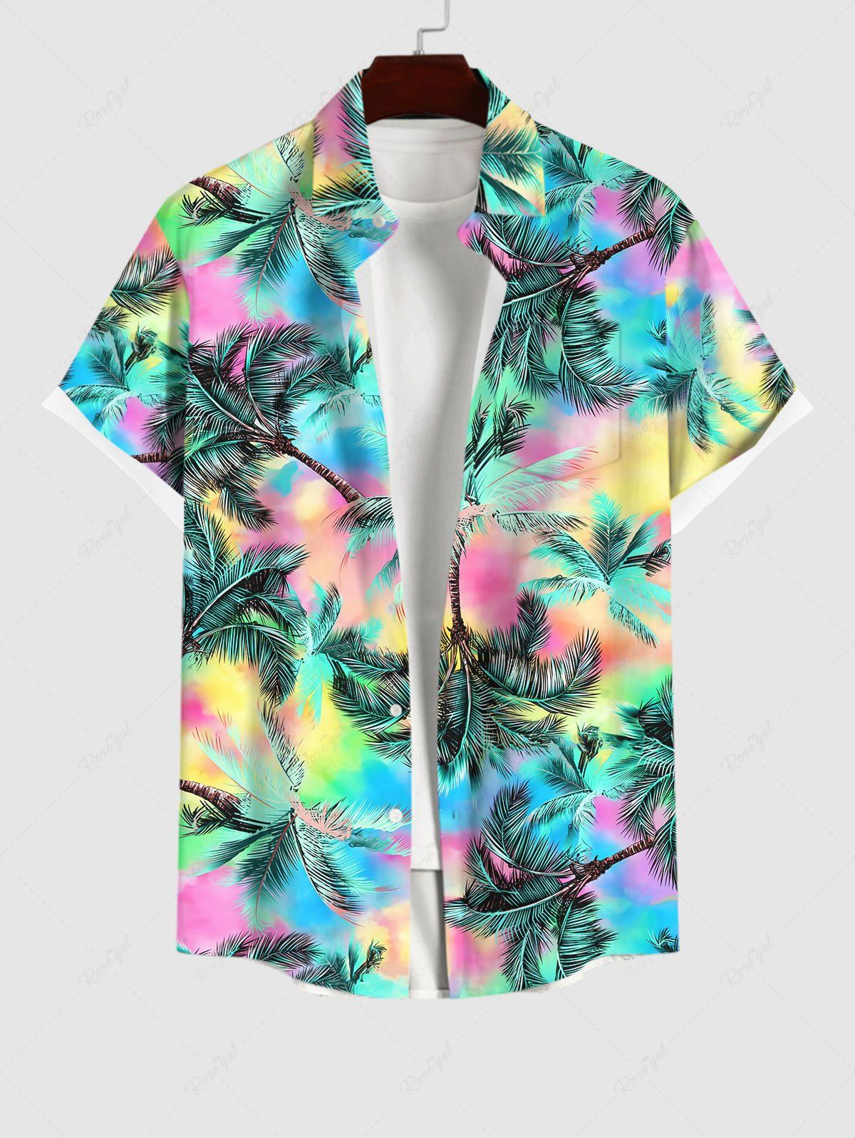 Chemise Hawaiienne Imprimé Cocotier Colorée avec Poches Grande Taille pour Homme Multi-A 4XL