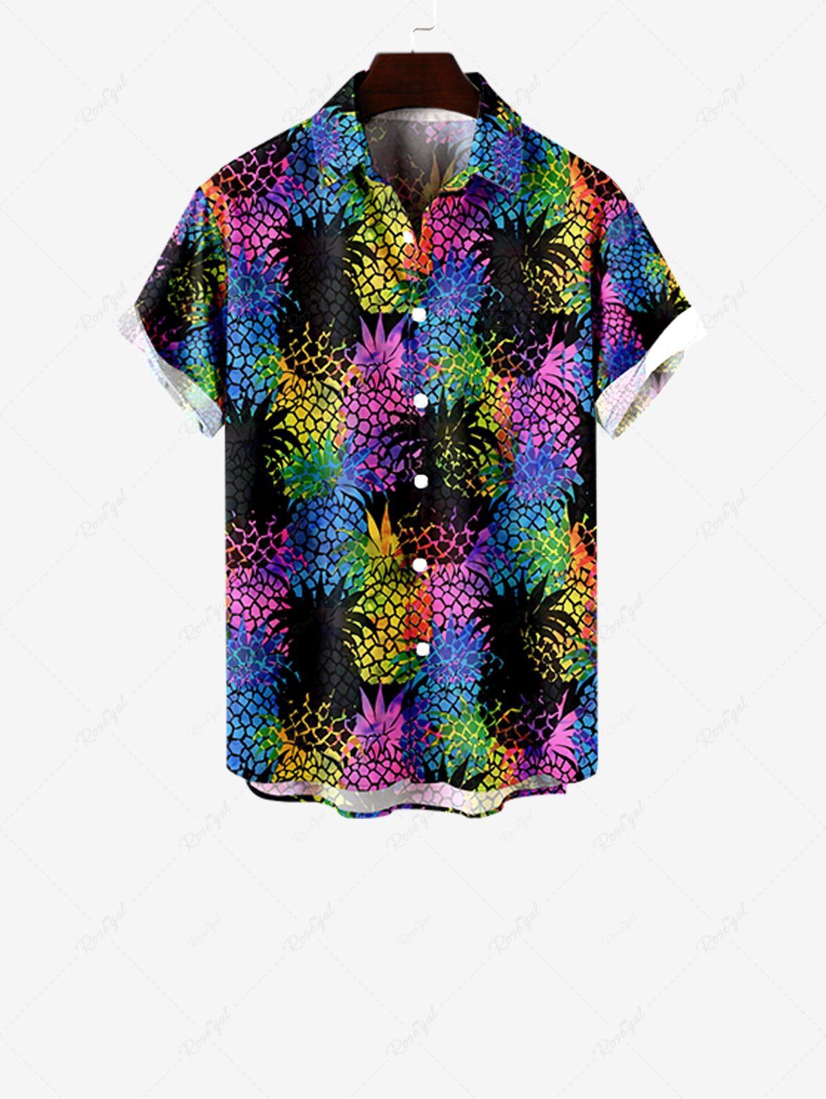 Cheap Kid's Colorful Pineapple Print Hawaii Button Pocket Shirt  