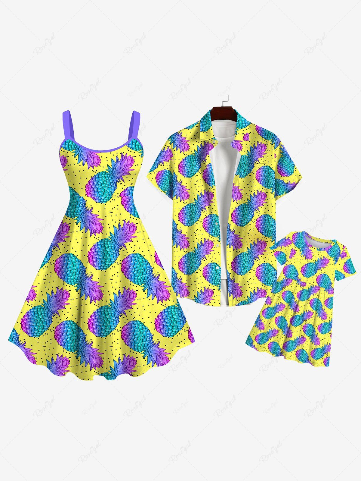 Cheap Pineapple Pin Dot Print Plus Size Matching Hawaii Beach Outfit For Family  