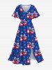 Patriotic American Flag Star Bowknot Cherry Fruit Print Plus Size Matching Outfit For Couples -  