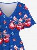 Patriotic American Flag Star Bowknot Cherry Fruit Print Plus Size Matching Outfit For Couples -  